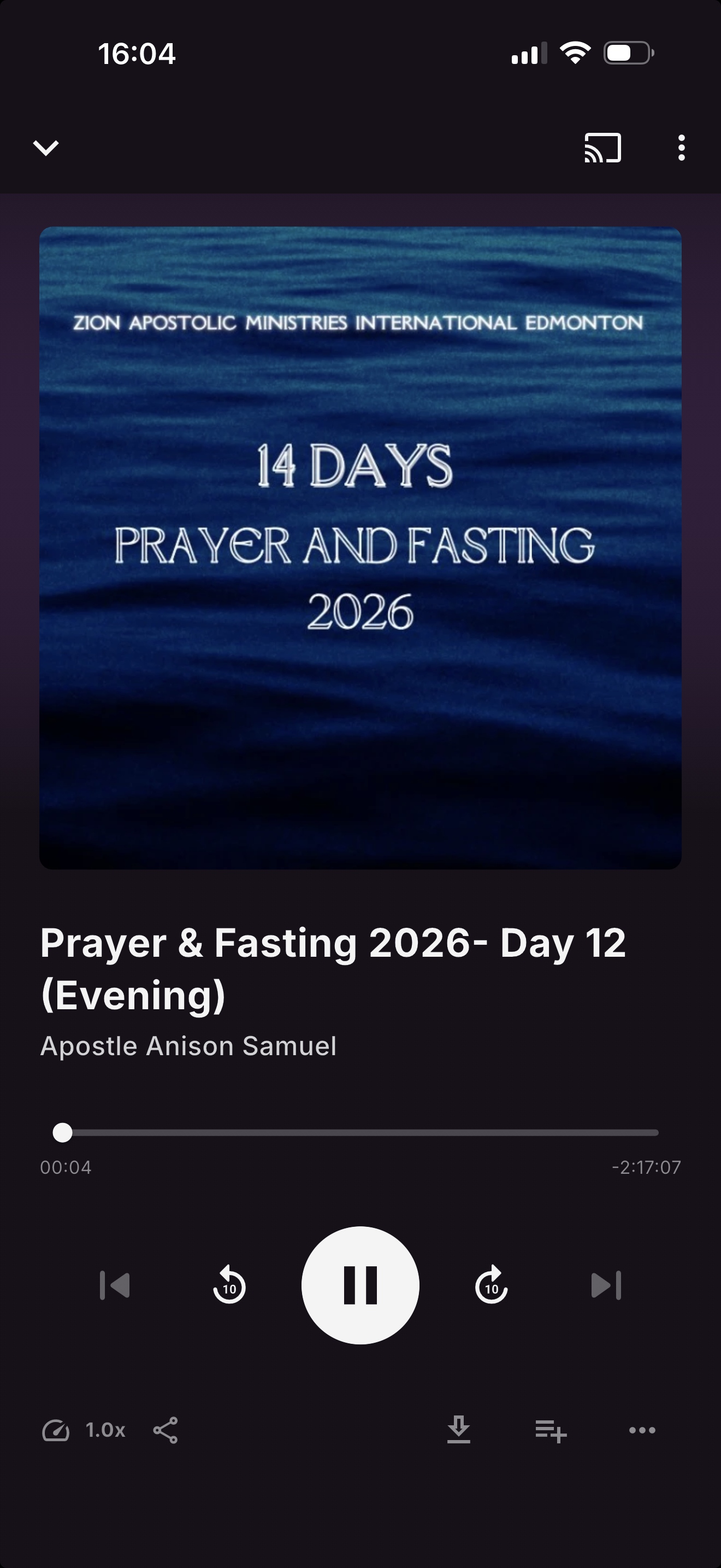 EchoChamber audio player with sermon artwork, playback and download controls